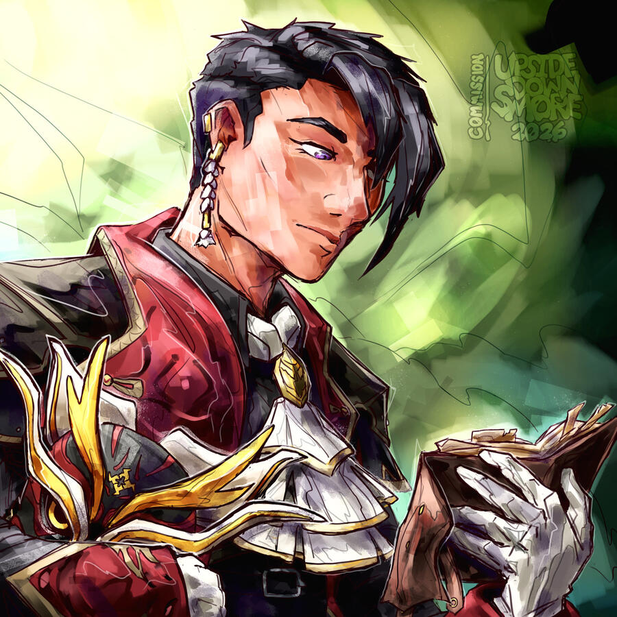 Lucien (Monster Hunter oc), Colored/Rendered sketch comm for krispykiev, June 2026