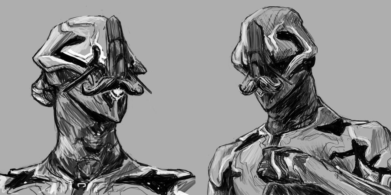 The first two initial rough sketched poses side by side.