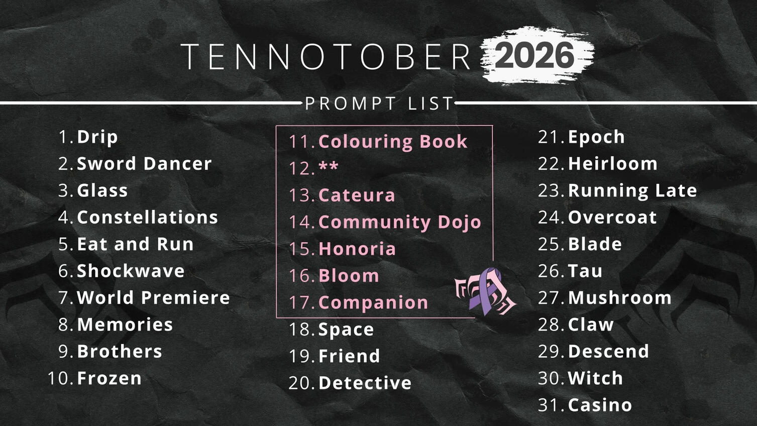 Tennotober 2026 prompt list